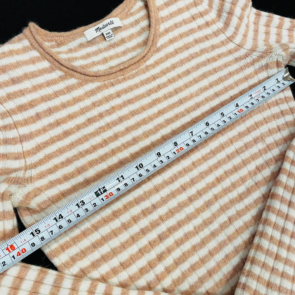 ~ Madewell XXS Sweater Colette Blush Stripe Long Sleeve Crew Merino Wool Blend - Picture 6 of 11